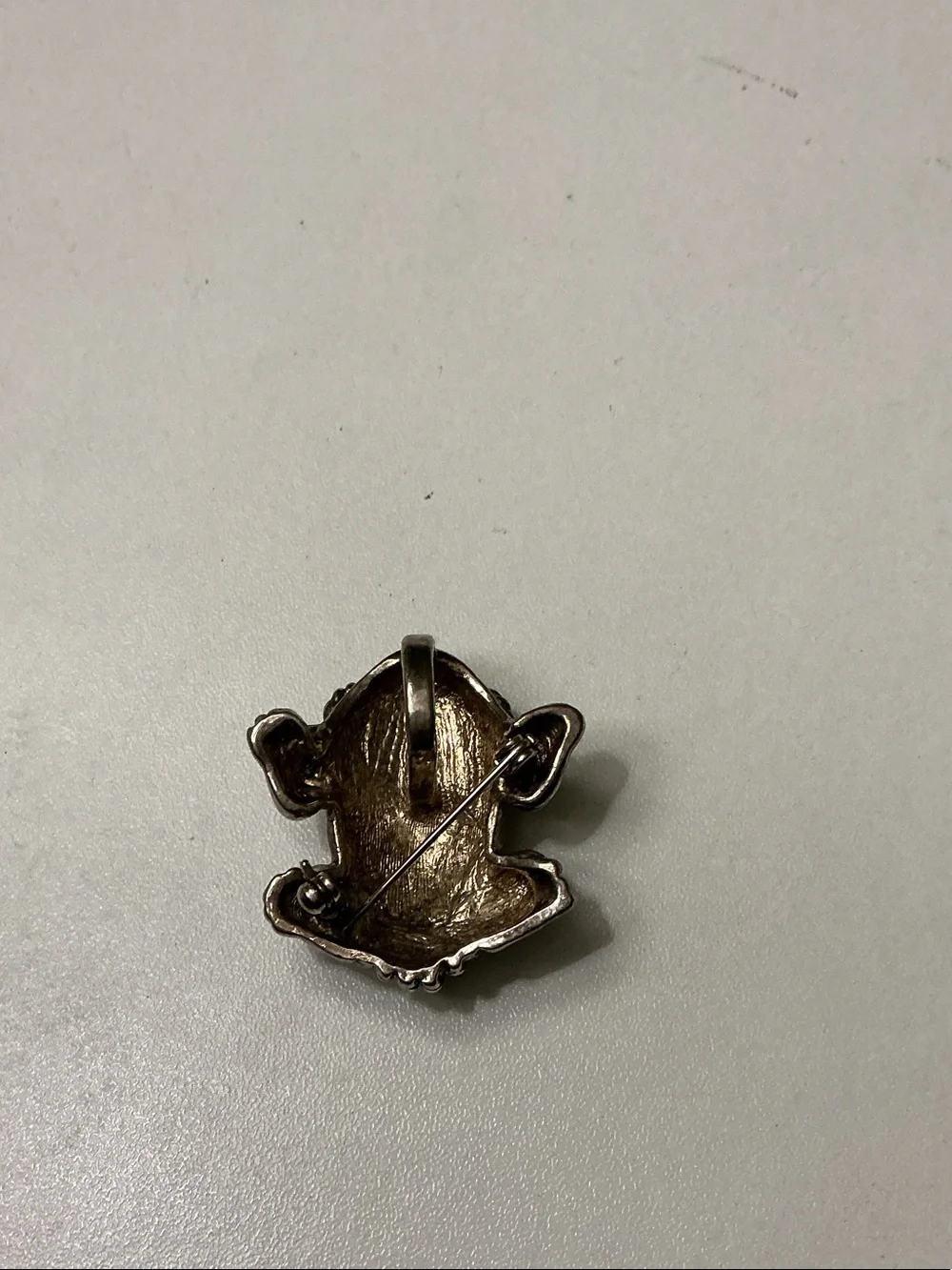 Mexican Silver Hand Crafted Frog Brooch Pendant Set of Two Rhinestones